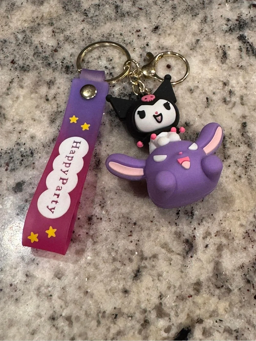 Kuromi Purple Cute Character Keychain with Pink Strap